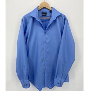 ck Calvin Klein Dress Shirt Mens 16.5 34/35 Blue Excellent Slim Fit Non-Iron